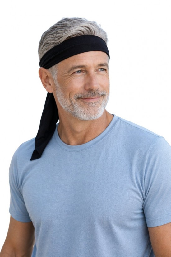 Voorbeeld van iemand met een Cooling Towel XL Zwart om het hoofd