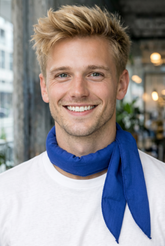 Voorbeeld van een man met een Koelsjaal donkerblauw