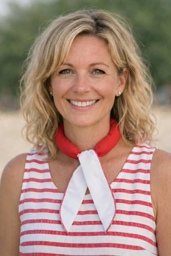 Voorbeeld van een vrouw met Koelsjaal red and white