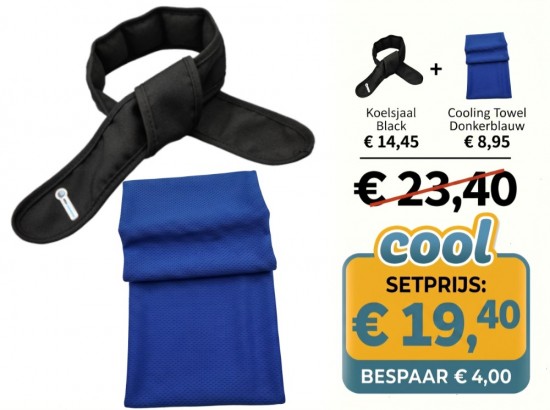 Set bestaande uit een ACK Koelsjaal Black en een Cooling Towel Donkerblauw