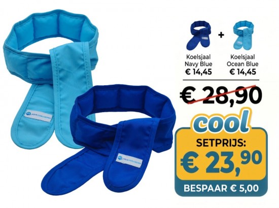Voordeelset bestaande uit een Aqua Coolkeeper Koelsjaals Navy Blue en Ocean Blue