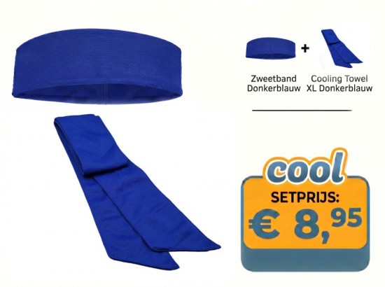 Voorbeeld van een zweetband donkerblauw en een cooling towel xl donkerblauw