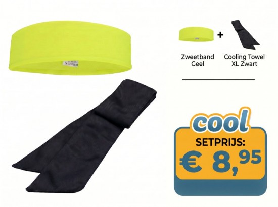 Set bestaande uit een zweetband en een cooling towel xl zwart