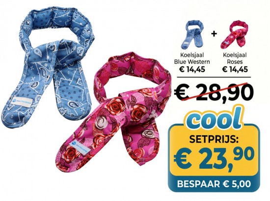 Voordeelset bestaande uit Koelsjaal Blue Western en Koelsjaal Roses