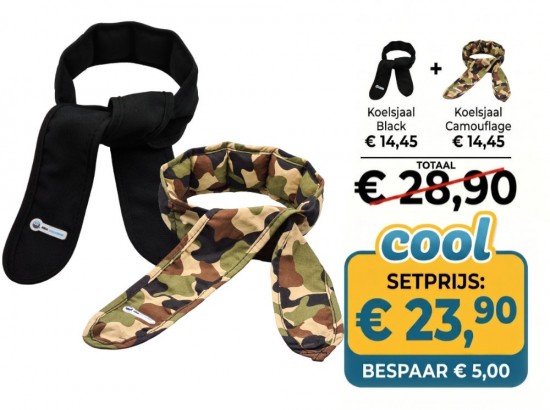 Voordeelset bestaande uit Koelsjaal Black en Koelsjaal Camouflage