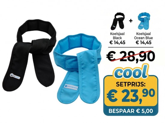 Voordeelset bestaande uit Koelsjaal Black en Koelsjaal Ocean Blue