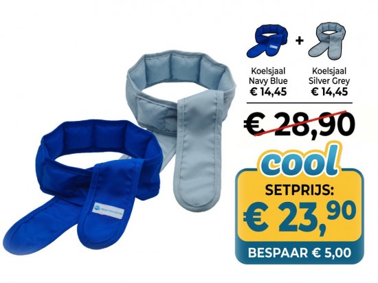 Voordeelset bestaande uit Koelsjaal Navy Blue en Koelsjaal Silver Grey
