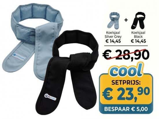 Voordeelset bestaande uit Koelsjaal Silver Grey en Koelsjaal Black