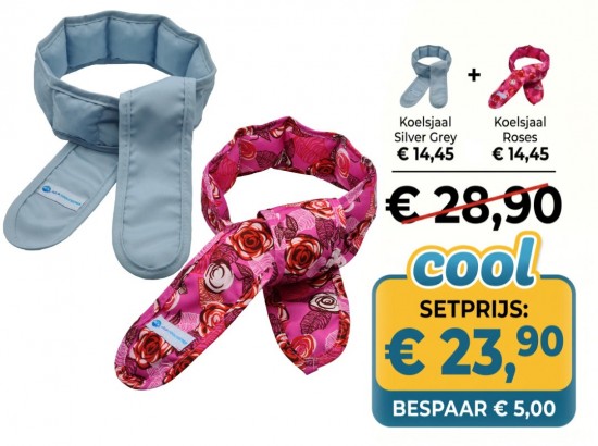 Voordeelset bestaande uit Koelsjaal Silver Grey en Koelsjaal Roses