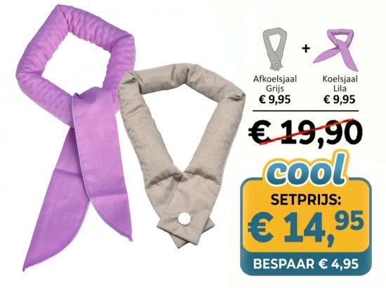 Voordeelset bestaande uit een Afkoelsjaal Grijs en een Koelsjaal Lila
