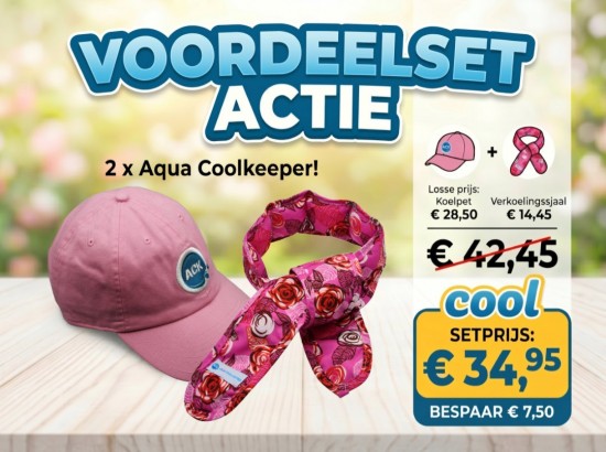 Voordeelset bestaande uit een Koelpet Pink en een Aqua Coolkeeper Verkoelingssjaal Roses