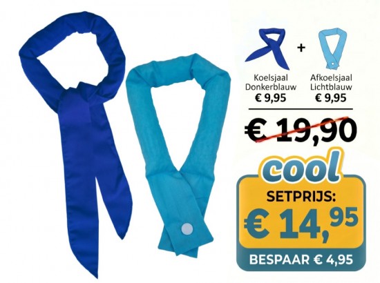 Voordeelset bestaande uit een Koelsjaal Donkerblauw en een Afkoelsjaal Lichtblauw