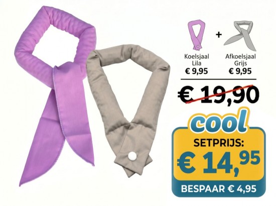 Voordeelset bestaande uit een Afkoelsjaal Grijs en een Koelsjaal Lila