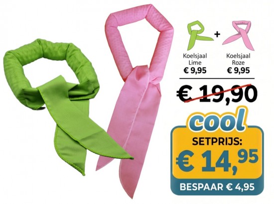 Voordeelset bestaande uit Koelsjaal Lime en Koelsjaal Roze