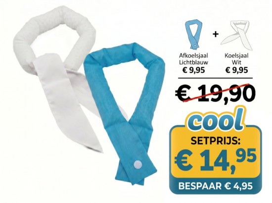 Voordeelset bestaande uit een Afkoelsjaal Lichtblauw en een Koelsjaal Wit